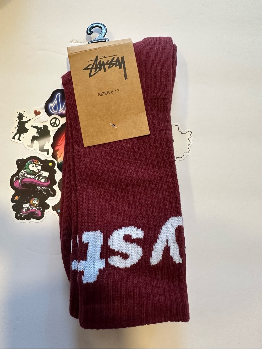 Stussy Stock Logo Crew Socks Burgundy Size 8-13 1 Pair authentic- New
